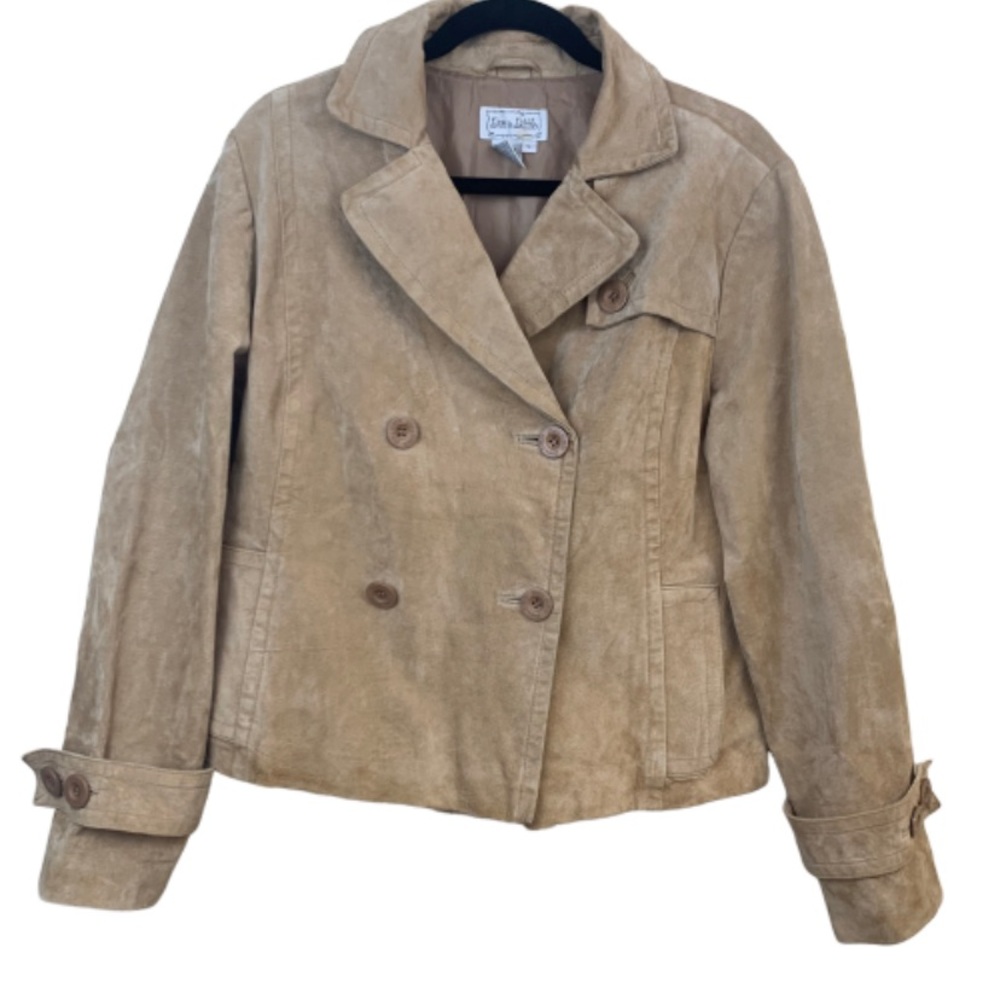 camel brown suede/leather double breasted coat